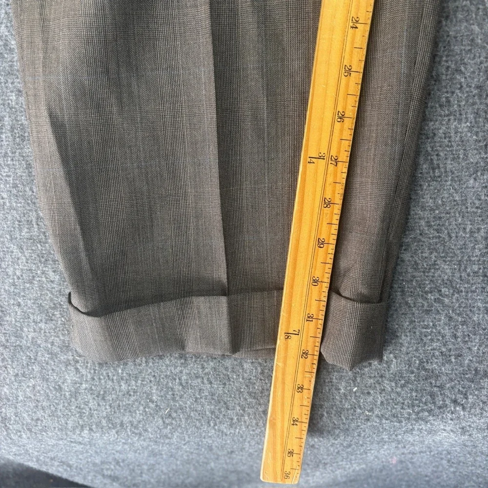 Burberry London Mens 44 Long 36X32 Wool Suit Brown Glen Plaid Kensington USA